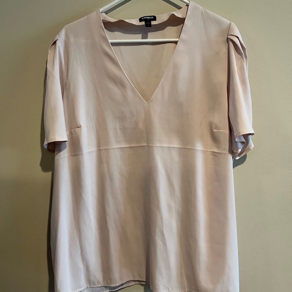 🌿 Express Blush Pink Silky Short Sleeve Blouse - XL